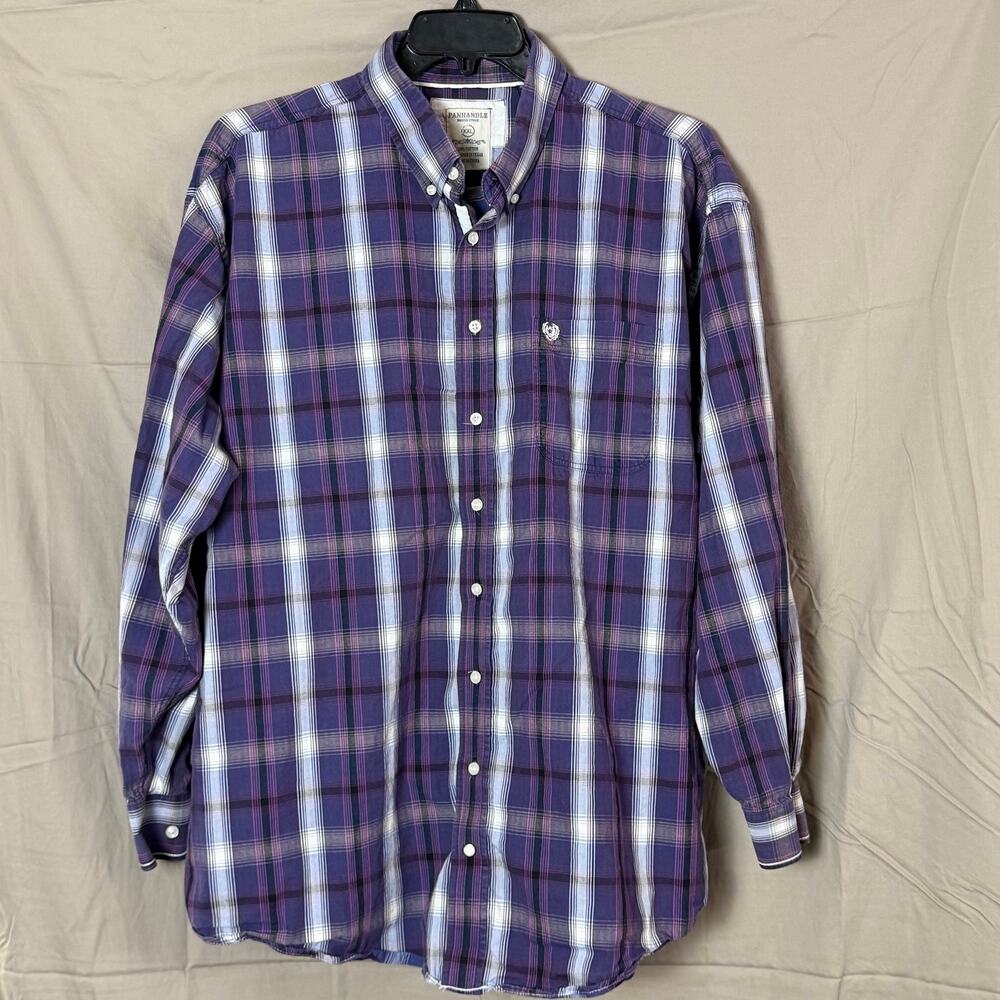 Panhandle rough stock shirt, men’s XXL button-down purple plaid